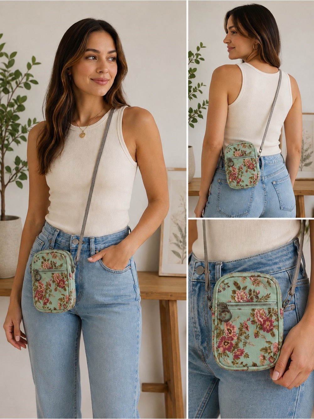 No Boundaries Mint Green Floral Crossbody Bag / Wallet